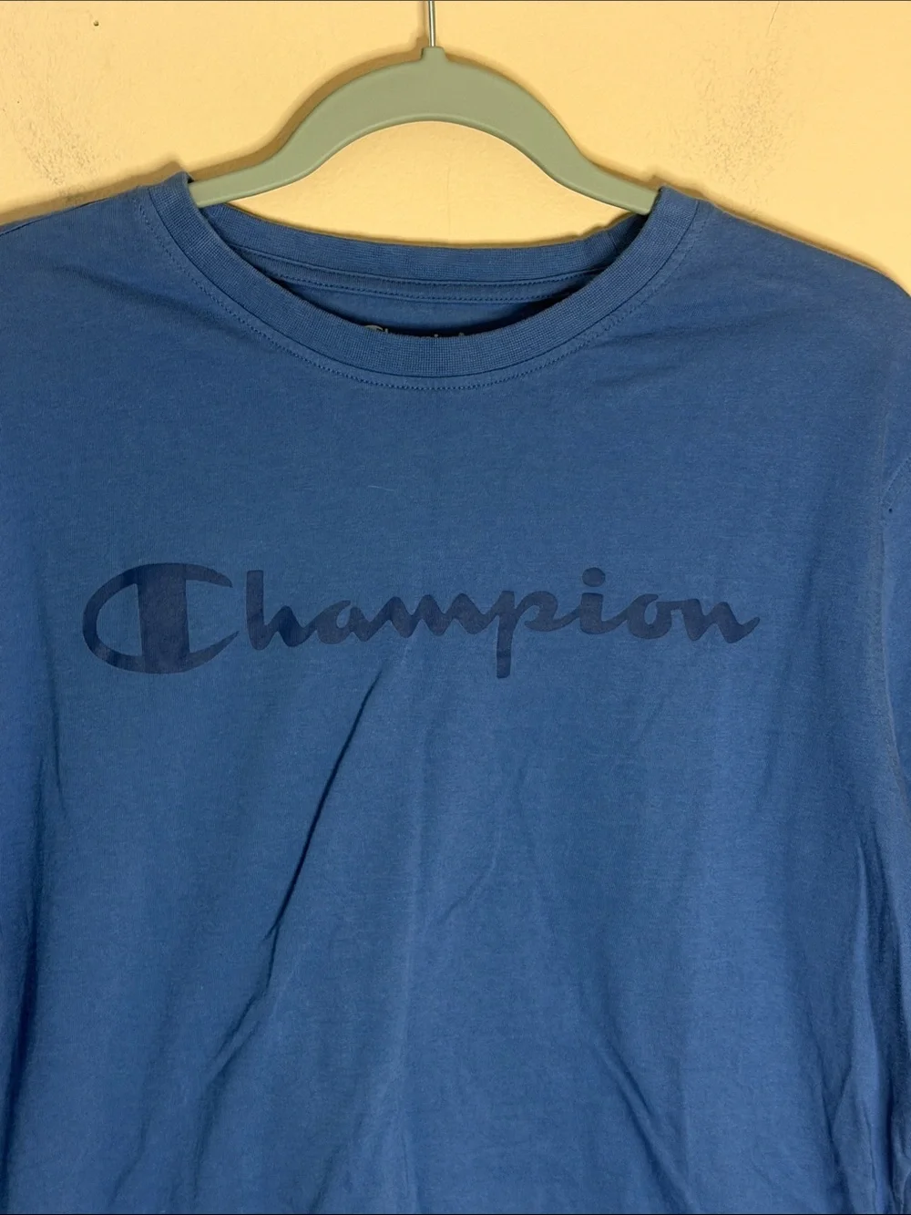 Champion Blue Script Logo Crewneck T-Shirt - Picture 2 of 6